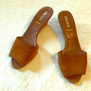 PRADA Camel Suede Wedges Size 9